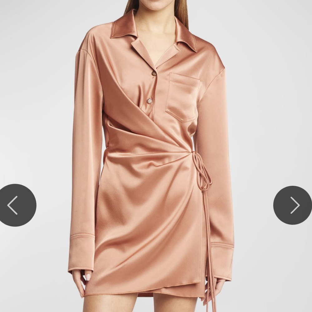 Nanushka Xaviera Satin Button-Front Mini Wrap Dress pink silk nude s tan collar
